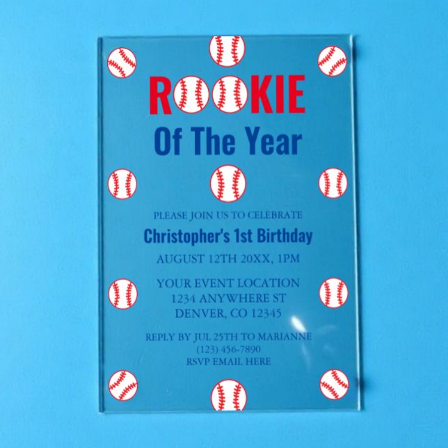 Rookie Baseball 1st Birthday Acrylic Invitations (Creator Uploaded)