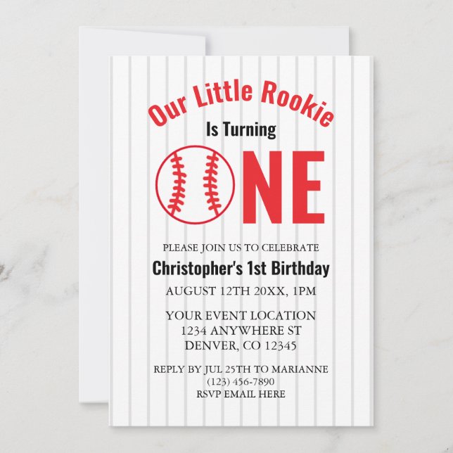 Rookie Baseball 1st Birthday Invitation (Front)
