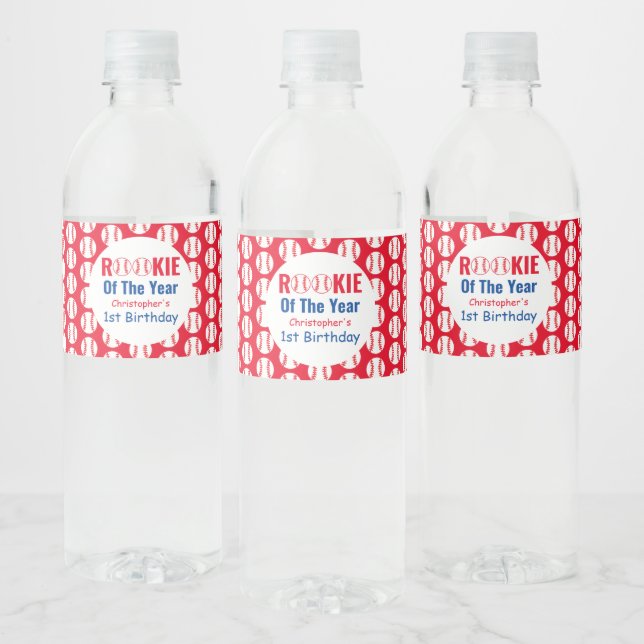 Rookie Baseball 1st Birthday Water Bottle Label (Bottles)
