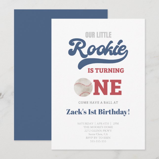 Rookie Baseball Boys 1ère invitation de fête d'ann (Devant / Derrière)