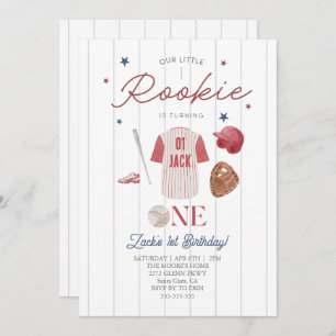 Rookie Baseball Custom name Boys 1st Birthday Invitation