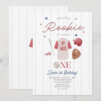 Rookie Baseball Custom name Boys 1st Birthday Invitation