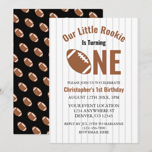 Rookie Football 1st Birthday Invitation (Front/Back)