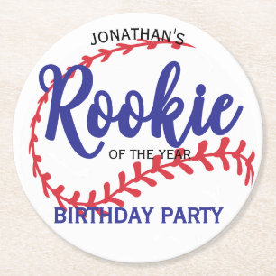 Rookie of the Year 1st Bday Baseball Round Paper Coaster