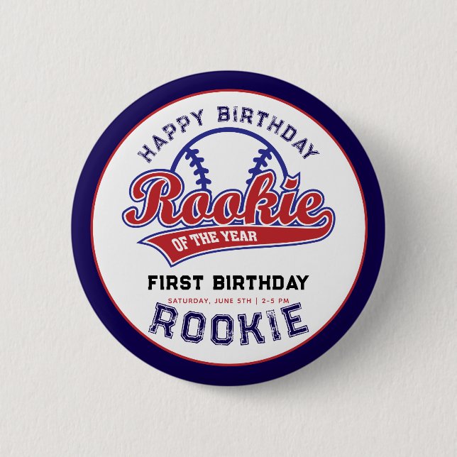 Rookie of the Year 1st birthday baseball 2 Inch Round Button (Front)