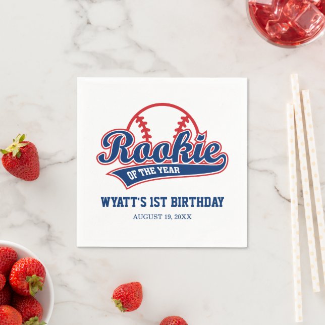 Rookie of the Year 1st Birthday Baseball Napkin (Insitu)