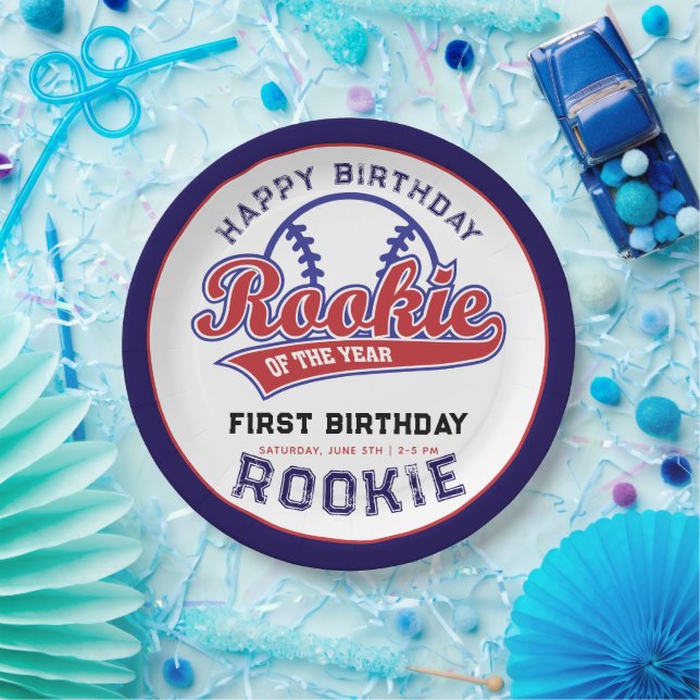 Rookie of the Year 1st birthday baseball Paper Plate (Party)