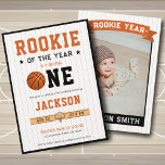 Rookie of the Year 1st Birthday Basketball Photo Invitation<br><div class="desc">Celebrate your little one's first birthday in style with our Rookie of the Year 1st Birthday Basketball Photo Invitation! This personalized invitation is the perfect way to get your guests excited about your basketball-themed birthday party. Crafted from high-quality materials, our invitation features a fun and colourful basketball design, with space...</div>