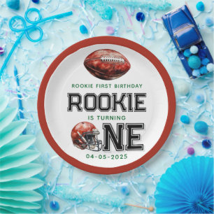 Rookie of the Year 1st Birthday Football Boy's Paper Plate