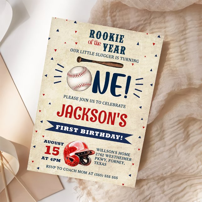 Rookie of the Year Baseball 1st Birthday Batter Up Invitation (Creator Uploaded)