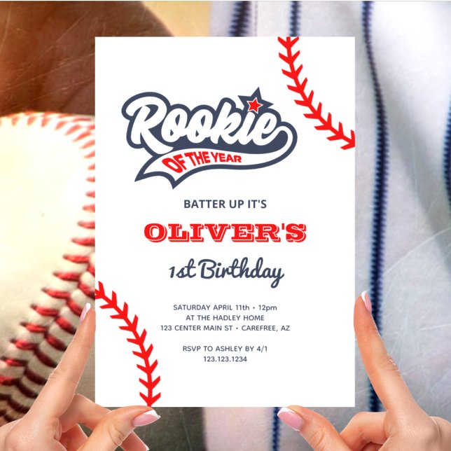 Rookie of the Year Baseball 1st Birthday Invitation (Creator Uploaded)