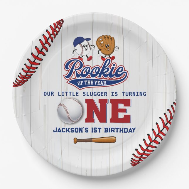 Rookie of the Year Baseball 1st Birthday Paper Plate (Front)