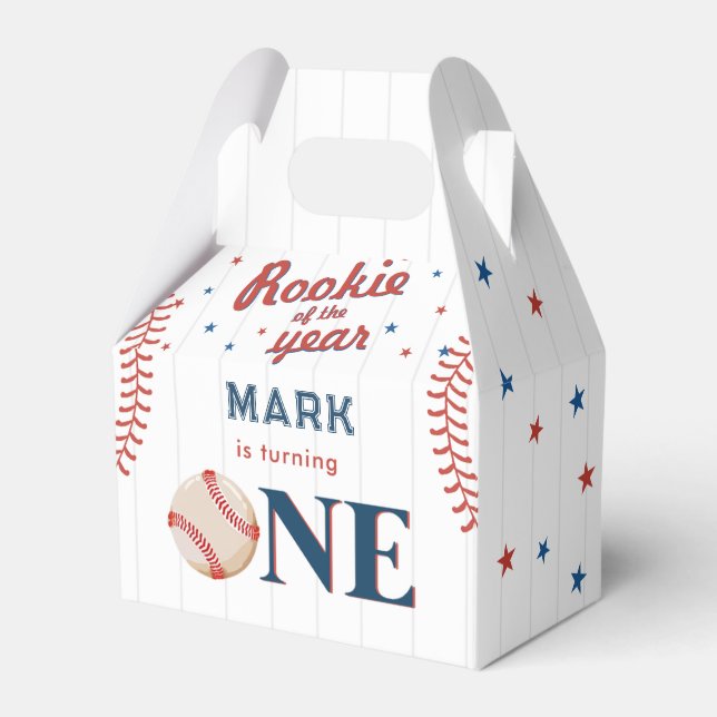 Rookie of the Year Baseball 1st Birthday Party Favor Box (Front Side)