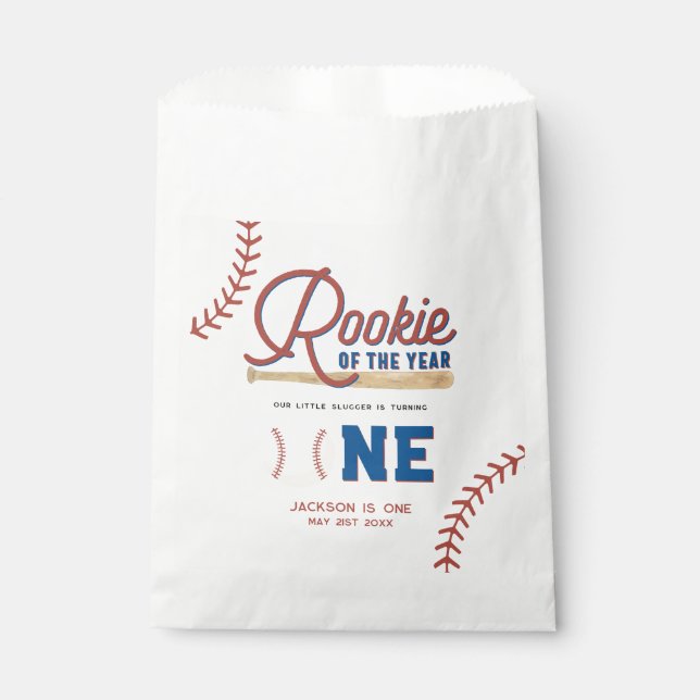 Rookie of the Year Baseball 1st Birthday Party Favour Bag (Front)