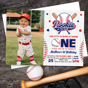 Rookie of the Year Baseball 1st Birthday Photo Invitation