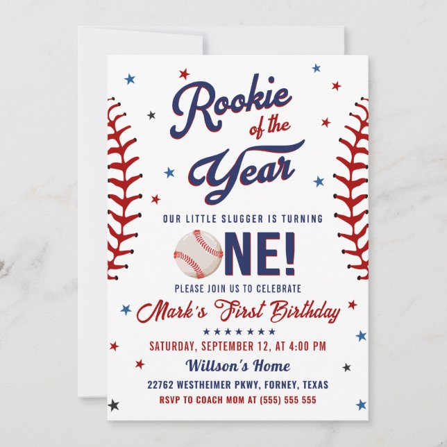 Rookie of the Year Baseball 1st Birthday Photo Invitation (Front)