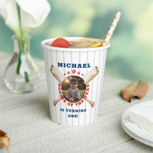 Rookie of the Year Baseball 1st Birthday Photo Paper Cups