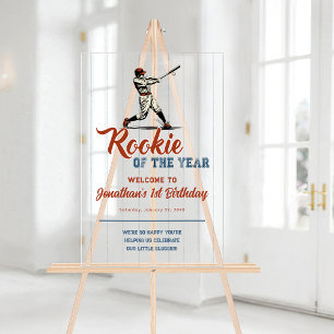 Rookie of the Year Baseball 1st Birthday Welcome Acrylic Sign