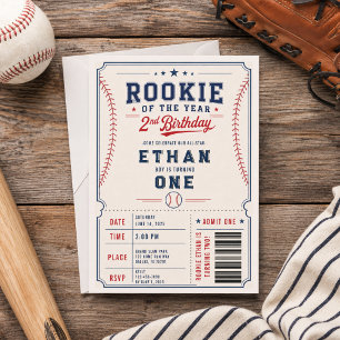 Rookie of the Year Baseball 2nd Birthday Ticket Invitation