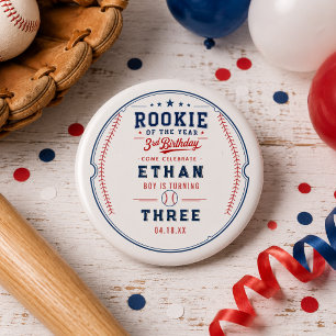 Rookie of the Year Baseball 3rd Birthday Party 1 Inch Round Button