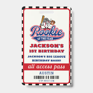 Rookie Of The Year Baseball Birthday Party Badge