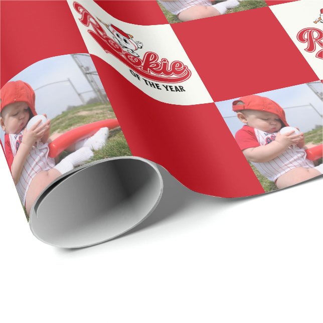 Rookie Of The Year Baseball Birthday Personalized Wrapping Paper (Roll Corner)