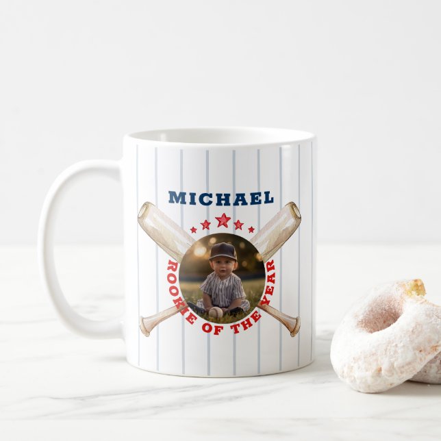 Rookie of the Year Baseball Birthday Photo Mug (With Donut)