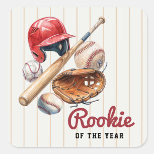 Rookie of the Year Baseball Birthday Square Sticker