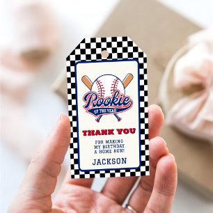 Rookie Of The Year Baseball Custom Birthday Party Gift Tags
