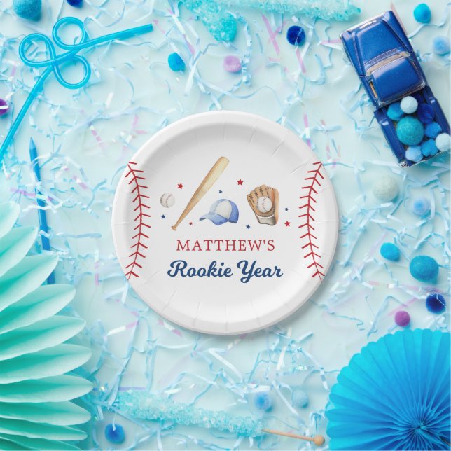 Rookie of the Year Baseball First Birthday Paper Plate (Party)