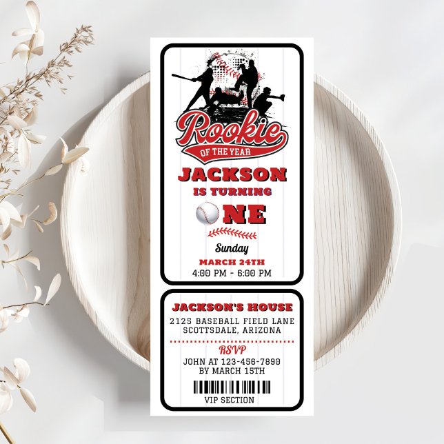 Rookie Of The Year Baseball Ticket 1st Birthday Invitation (Creator Uploaded)