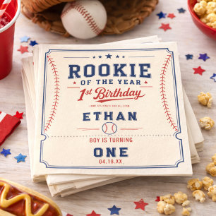 Rookie of the Year Baseball Ticket 1st Birthday Napkin