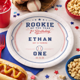 Rookie of the Year Baseball Ticket 1st Birthday Paper Plate
