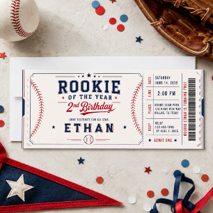 Rookie of the Year Baseball Ticket 2nd Birthday Invitation