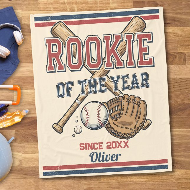 Rookie of the Year Baseball Vintage Fleece Blanket (Creator Uploaded)
