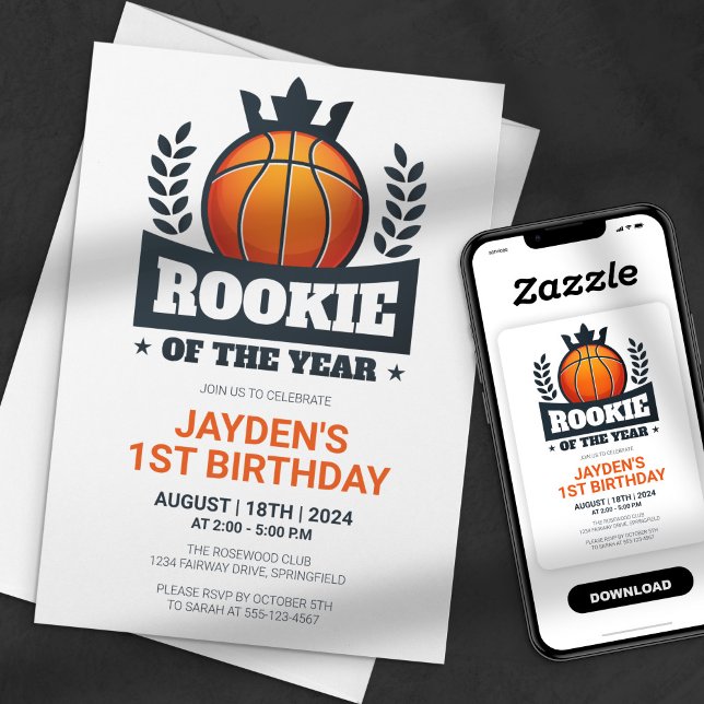 Rookie of the Year Basketball 1st Birthday Invitation (Creator Uploaded)