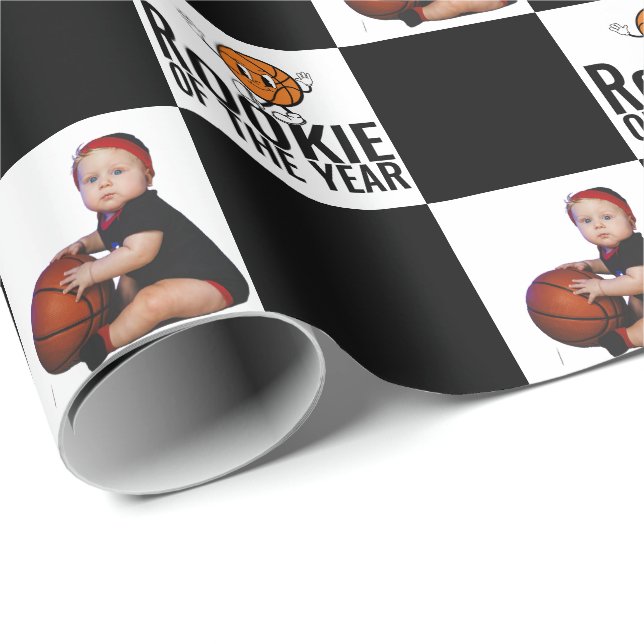 Rookie Of The Year Basketball Birthday Customized Wrapping Paper (Roll Corner)