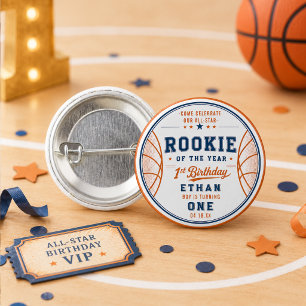 Rookie of the Year Basketball Ticket 1st Birthday 1 Inch Round Button