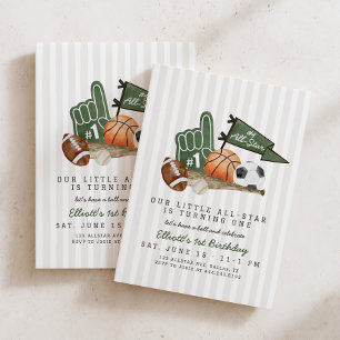 Rookie of the Year Boy Green Sports 1st Birthday Invitation