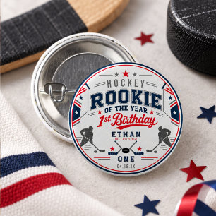 Rookie of the Year Hockey Ticket 1st Birthday 1 Inch Round Button