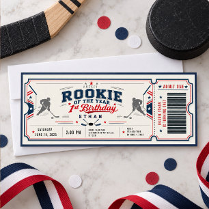 Rookie of the Year Hockey Ticket 1st Birthday Invitation