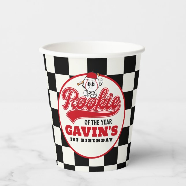 Rookie Of The Year Personalized Baseball Birthday  Paper Cups (Front)