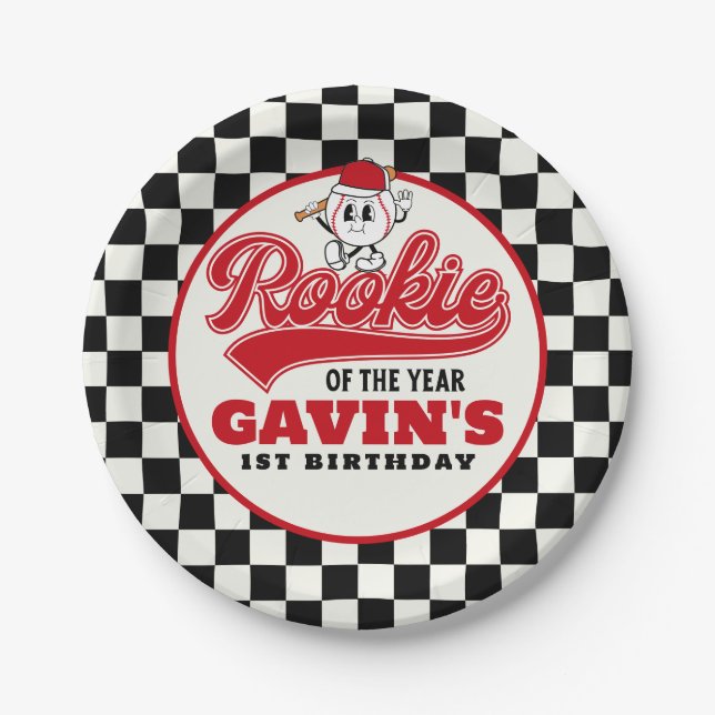 Rookie Of The Year Personalized Baseball Birthday  Paper Plate (Front)
