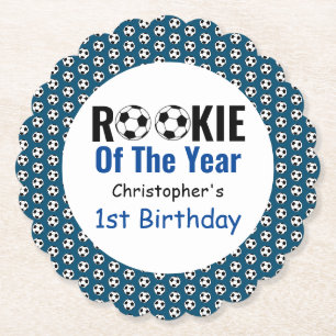 Rookie Soccer 1st Birthday Paper Coaster