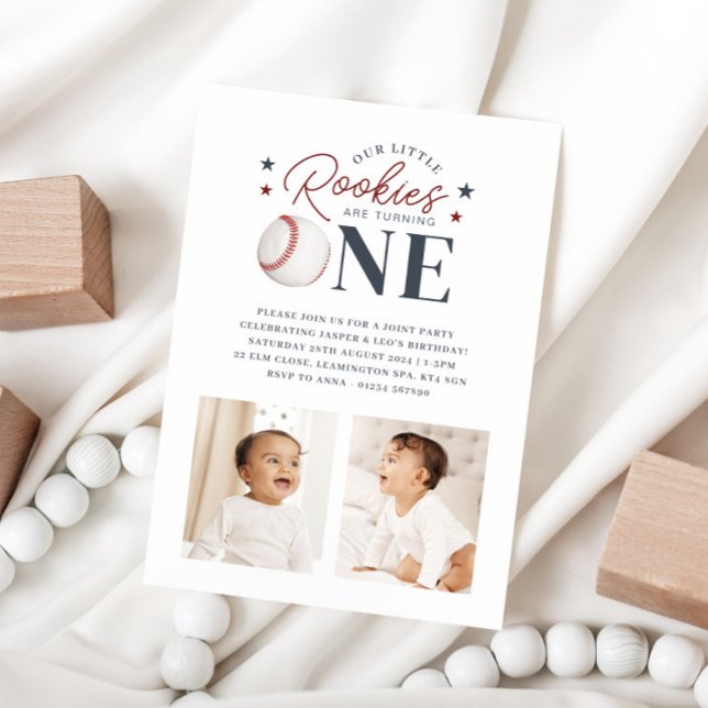 Rookie Twins 1st Birthday - Two Photos Invitation (Rookie Twins 1st Birthday - Two Photos Invitation)