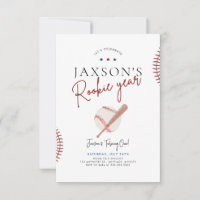Rookie Year First Birthday Invitation Baseball 