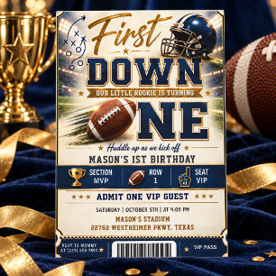 Rookie Year Football First Birthday Party Invitation