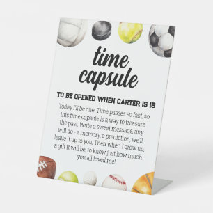 Rookie Year Sports 1st Birthday Time Capsule Pedestal Sign