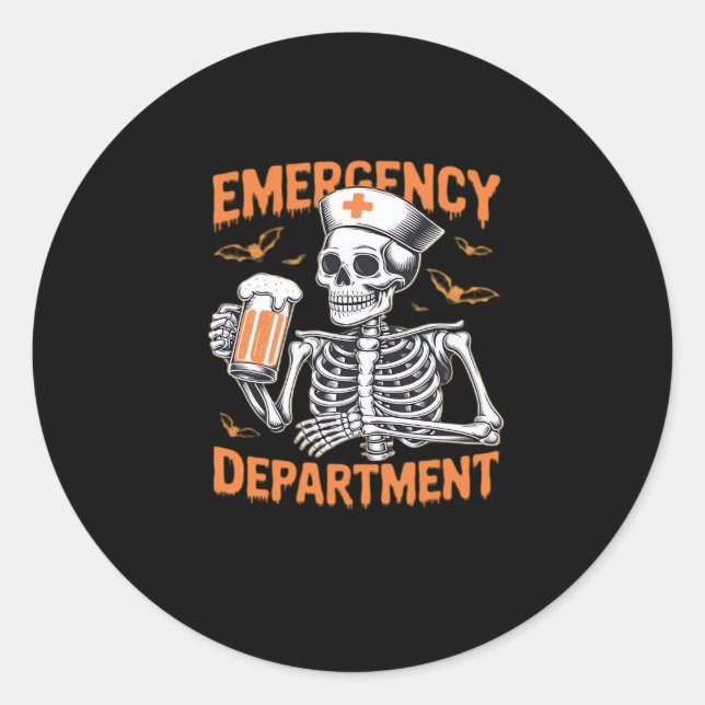 Room 2 Sided Emergency Department Halloween Nurse  Classic Round Sticker (Front)