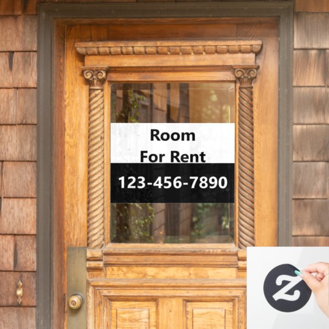 Room For Rent Black and White Phone Number Window Cling (Home Door)